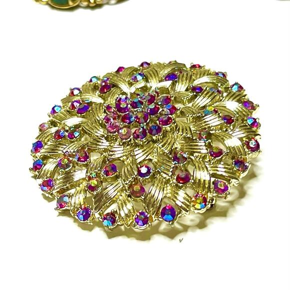 Vintage Brooch AB Red Rhinestone Vtg Estate Costume Jewelry signed Pin AU02 - Picture 2 of 6